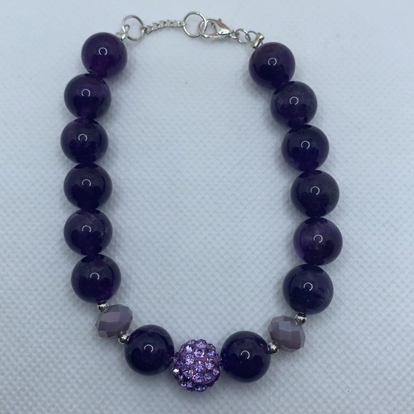 Handmade Amethyst Semiprecious Stone Silver Plated Adjustable Bracelet Earrings - Picture 4 of 6